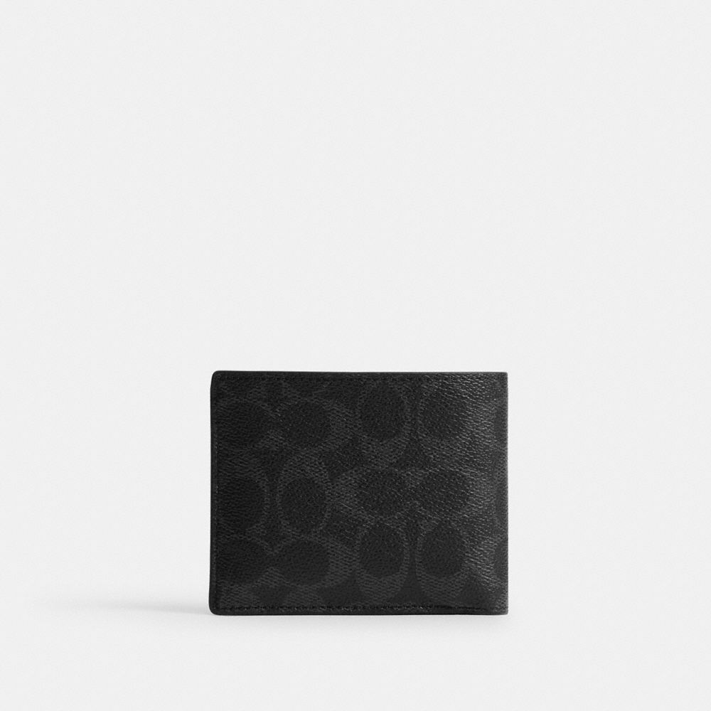 COACH®,3 In 1 Wallet In Signature Canvas,Calfskin Leather,Canvas,Bi Fold,Casual,,Back View