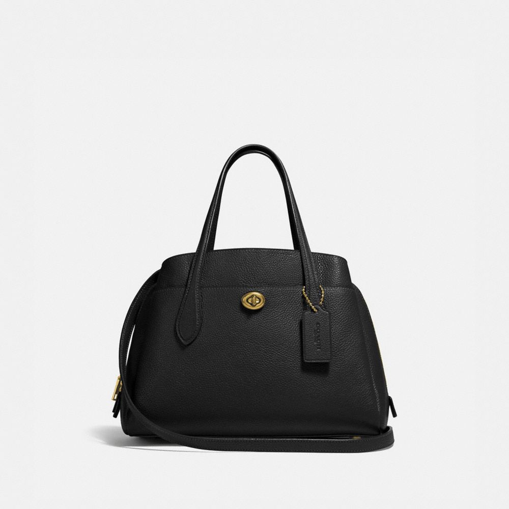 COACH®,LORA CARRYALL 30,Cuir maroquiné,Laiton/Noir,Front View