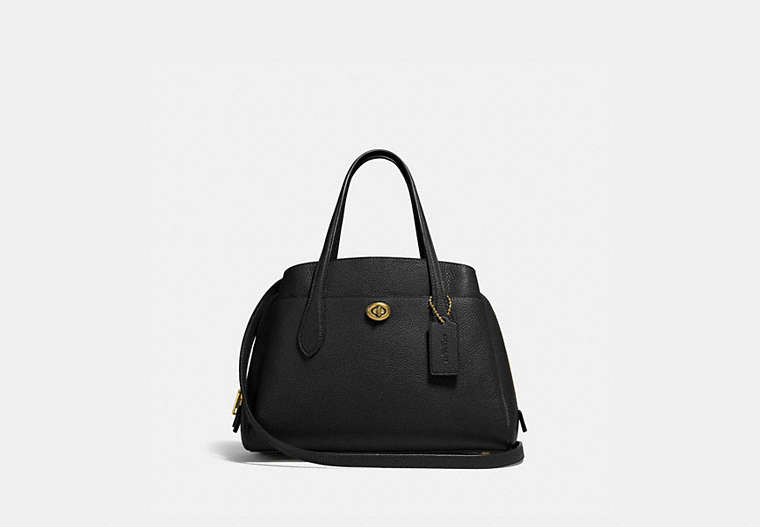 COACH®,LORA CARRYALL 30,Pebbled Leather,Medium,Brass/Black,Front View