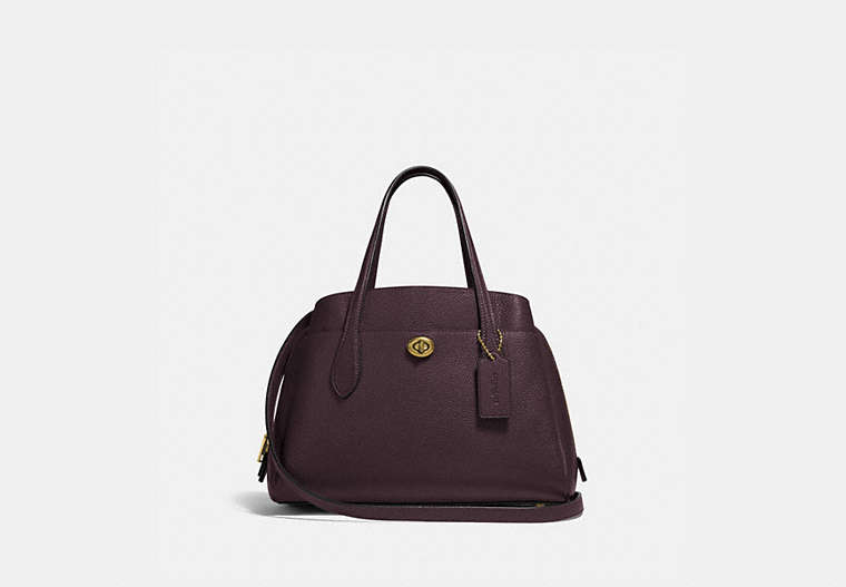 COACH®,LORA CARRYALL 30,Pebbled Leather,Medium,Brass/Oxblood,Front View