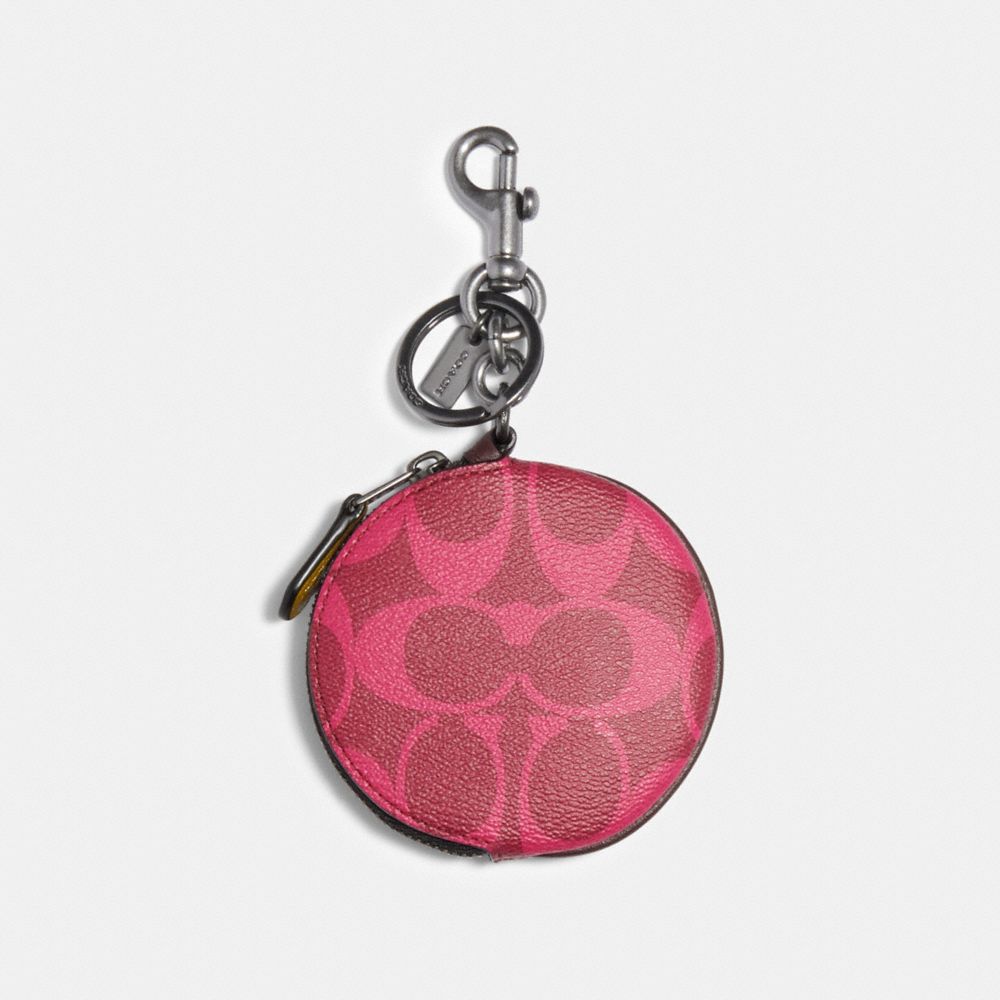 Coach Circular Coin Pouch Bag Charm In Signature Canvas for