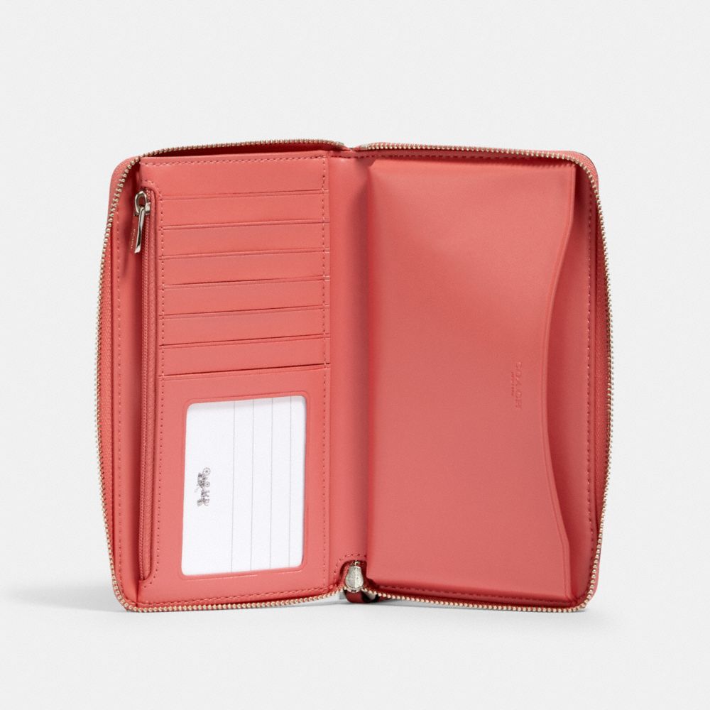 COACH®,Large Phone Wallet With Bunny Script Print,,Inside View,Top View