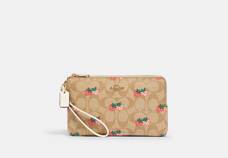 Double Zip Wallet In Signature Canvas With Strawberry Print