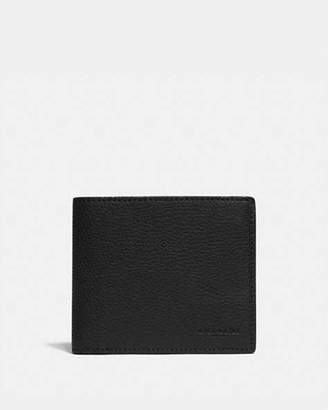 COACH®,3-IN-1 WALLET WITH SIGNATURE CANVAS DETAIL,Pebble Leather/Signature Coated Canvas,Black/Khaki,Front View