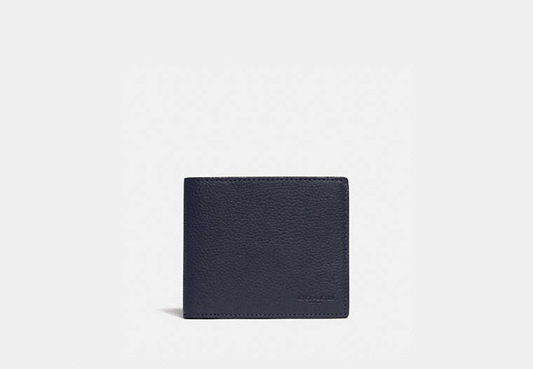 COACH®,3-IN-1 WALLET WITH SIGNATURE CANVAS DETAIL,Pebble Leather/Signature Coated Canvas,Midnight/Charcoal,Front View