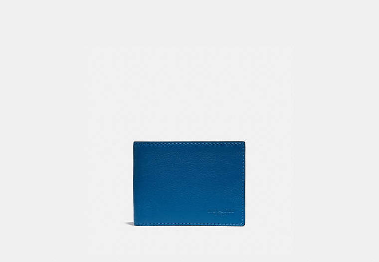 COACH®,SLIM BILLFOLD WALLET WITH SIGNATURE CANVAS INTERIOR,Leather,Pacific/Chalk,Front View