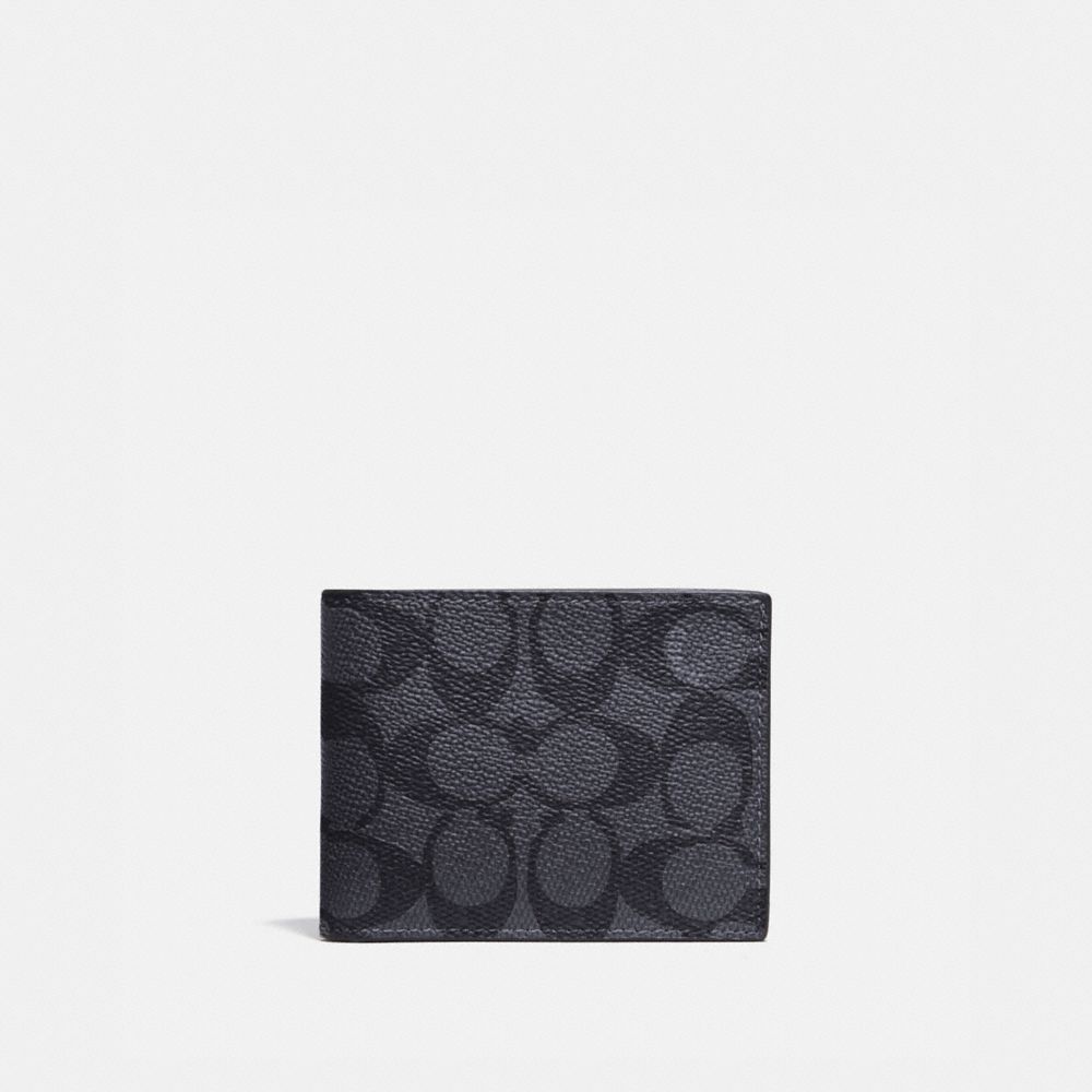 Coach Men's Signature Monogram Slim Canvas & Leather Billfold Wallet Charcoal