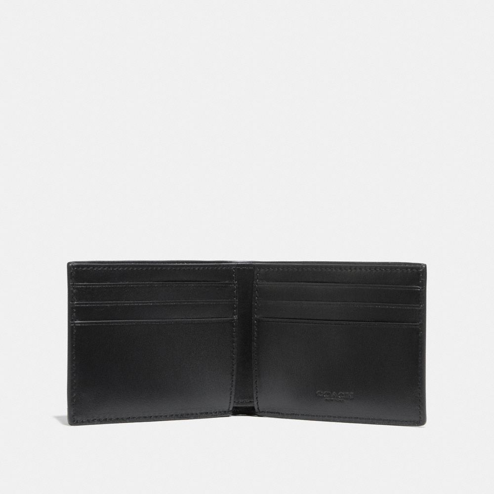 COACH®,SLIM BILLFOLD WALLET IN SIGNATURE CANVAS,Signature Coated Canvas/Smooth Leather,Mini,Charcoal/Black,Inside View,Top View