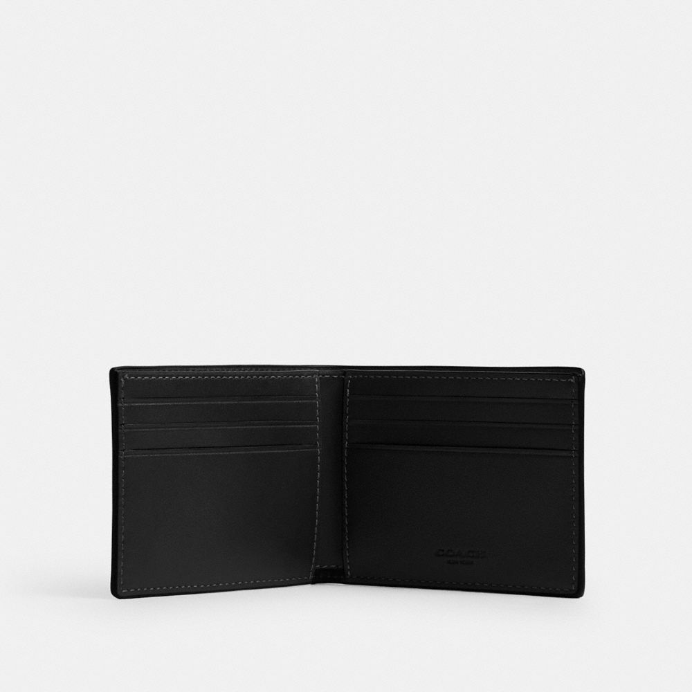 COACH®,Slim Billfold Wallet In Signature Canvas,Canvas,Calfskin Leather,Bi Fold,Casual,Black,Inside View,Top View