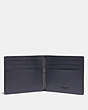 COACH®,SLIM BILLFOLD WALLET WITH SIGNATURE CANVAS DETAIL,Pebble Leather/Signature Coated Canvas,Mini,Midnight/Charcoal,Inside View,Top View