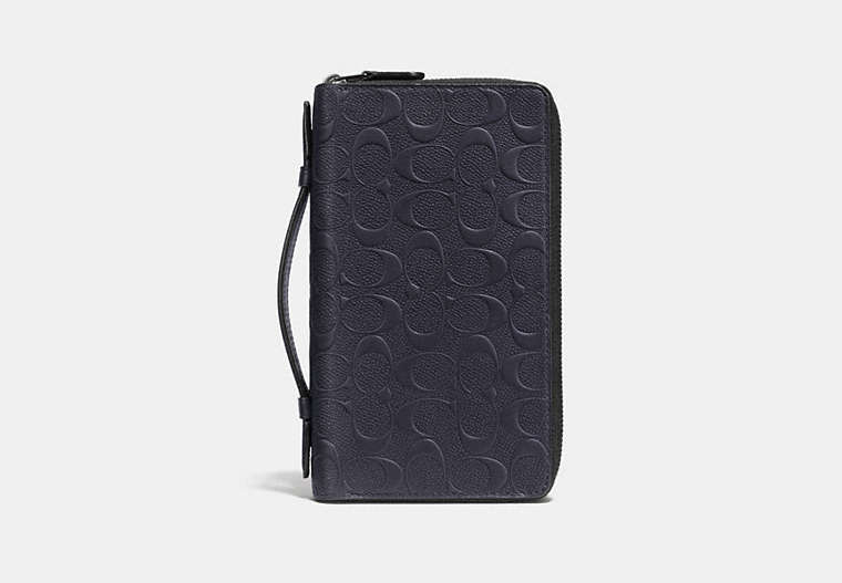 COACH®,DOUBLE ZIP TRAVEL ORGANIZER IN SIGNATURE LEATHER,Leather,Midnight,Front View
