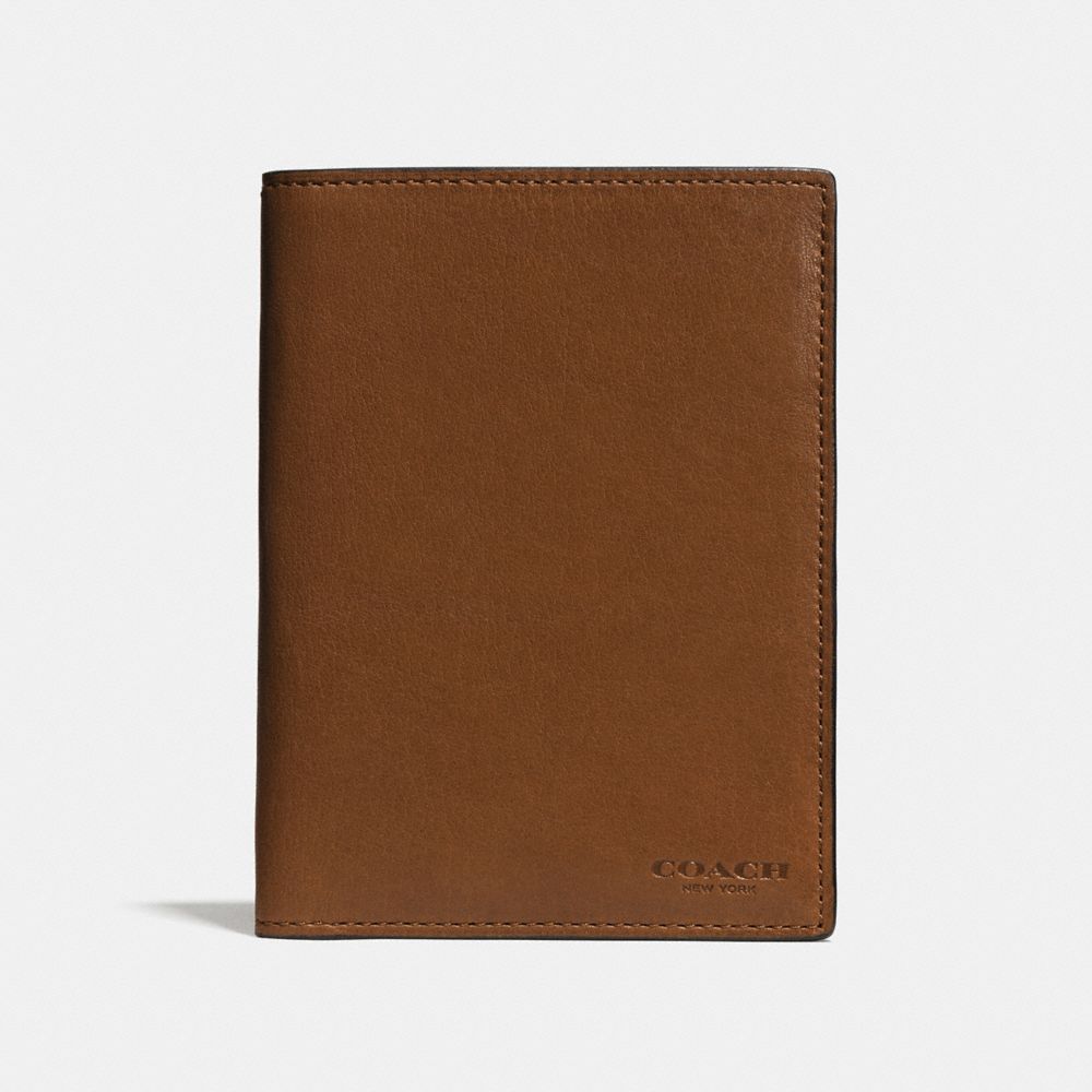 COACH®,PASSPORT CASE,Leather,Dark Saddle,Front View image number 0