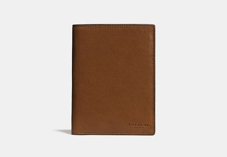 COACH®,PASSPORT CASE,Leather,Dark Saddle,Front View image number 0