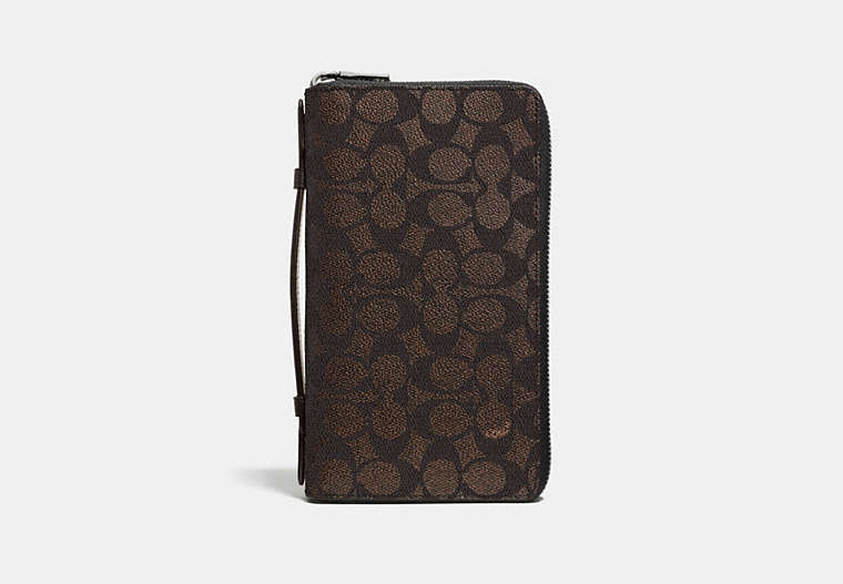 COACH®,DOUBLE ZIP TRAVEL ORGANIZER IN SIGNATURE CANVAS,Coated Canvas,Mahogany brown,Front View