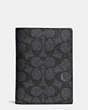 COACH®,PASSPORT CASE IN SIGNATURE COATED CANVAS,Logo,Charcoal,Front View