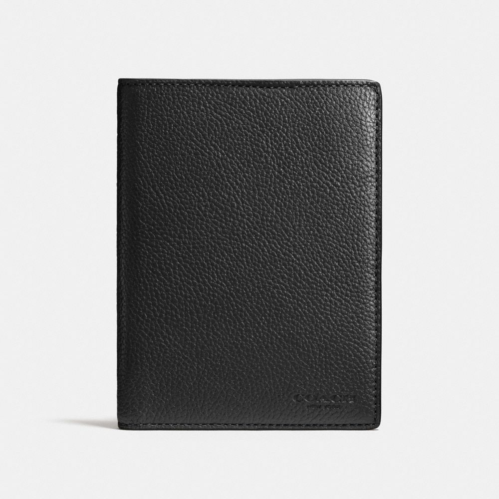 COACH®,PASSPORT CASE,Leather,Black,Front View