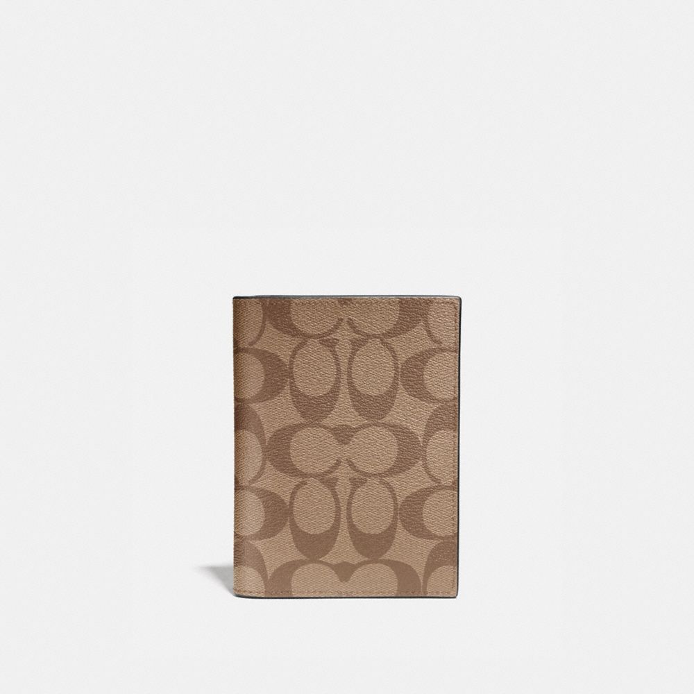 COACH®,PASSPORT CASE IN SIGNATURE CANVAS,Gunmetal/Tan,Front View image number 0