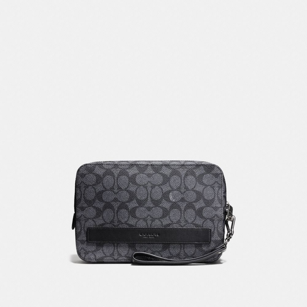 COACH®,POCHETTE EN TOILE SIGNATURE,PVC,Anthracite,Front View