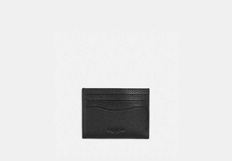 COACH®,CARD CASE WITH SIGNATURE CANVAS INTERIOR,Leather,Black/Khaki,Front View