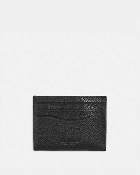 COACH®,CARD CASE WITH SIGNATURE CANVAS INTERIOR,Black/Khaki,Front View