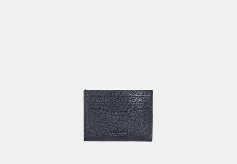 COACH®,CARD CASE WITH SIGNATURE CANVAS INTERIOR,Leather,Midnight/Charcoal,Front View