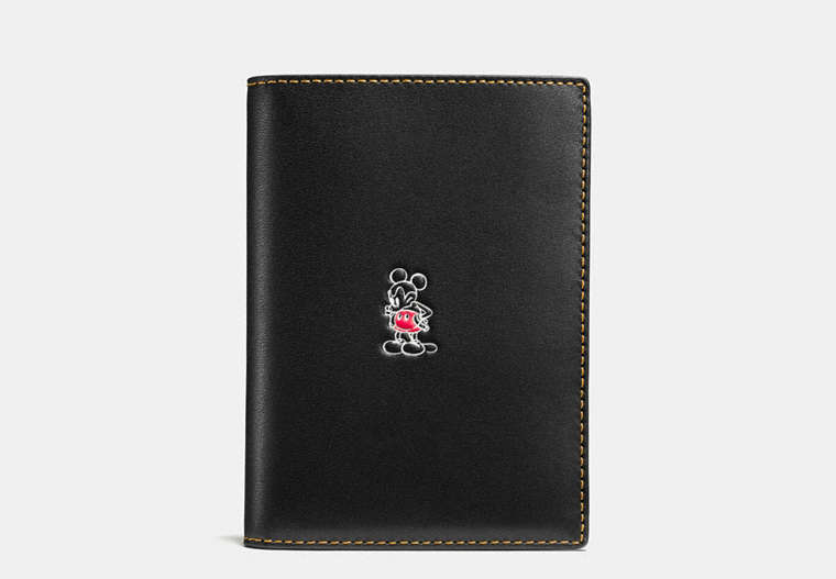 COACH®,MICKEY PASSPORT CASE IN GLOVETANNED LEATHER,n/a,Black,Front View