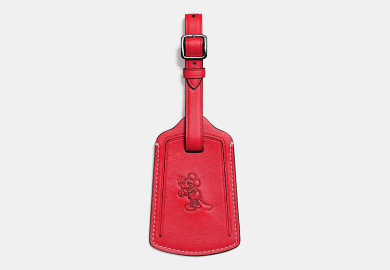 COACH®,MICKEY LUGGAGE TAG IN GLOVETANNED LEATHER,n/a,Red.,Front View