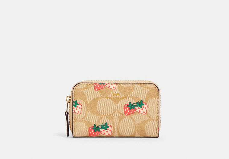 Zip Around Coin Case In Signature Canvas With Strawberry Print