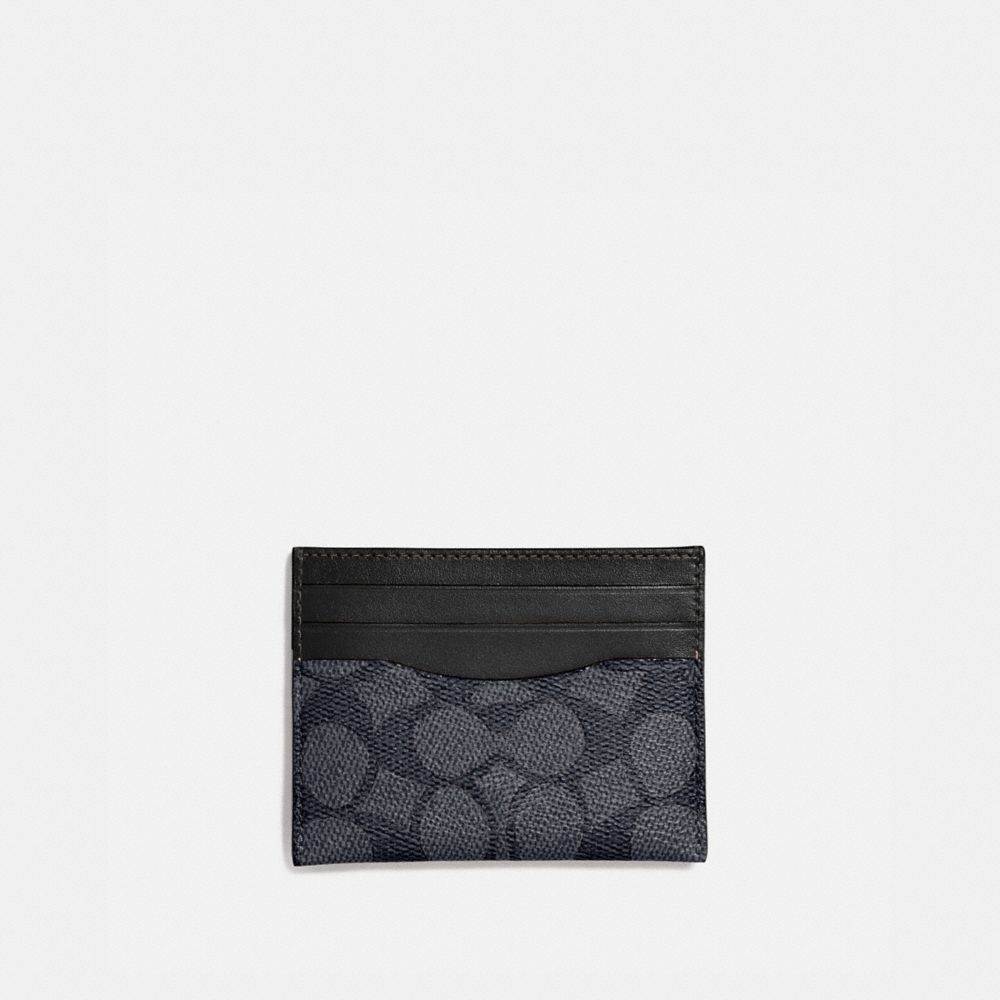 COACH®,CARD CASE IN SIGNATURE CANVAS,Pebble Leather,Charcoal/Black,Front View