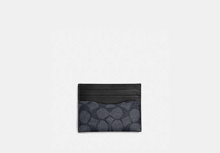 COACH®,CARD CASE IN SIGNATURE CANVAS,Pebble Leather,Charcoal/Black,Front View