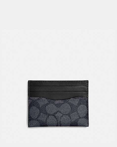 COACH®,CARD CASE IN SIGNATURE CANVAS,Pebble Leather,Charcoal/Black,Front View