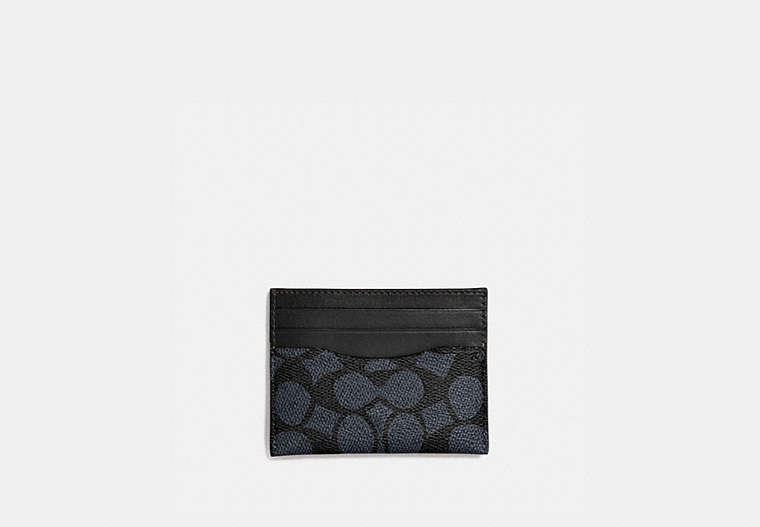 COACH®,CARD CASE IN SIGNATURE CANVAS,Pebble Leather,Midnight,Front View