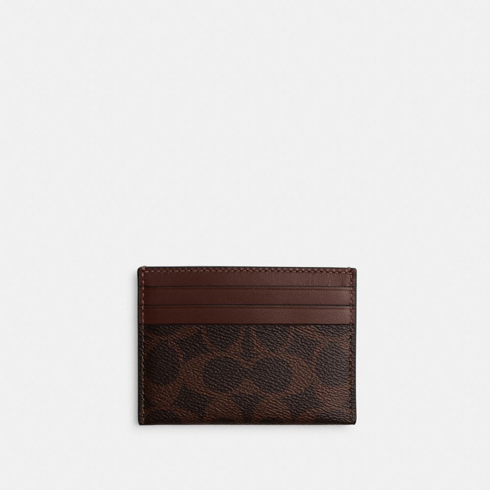 Coach Card Case In Signature Canvas In Brown