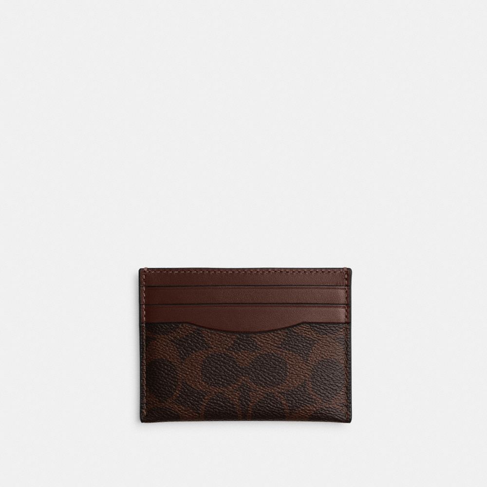 Coach Card Case In Signature Canvas In Brown