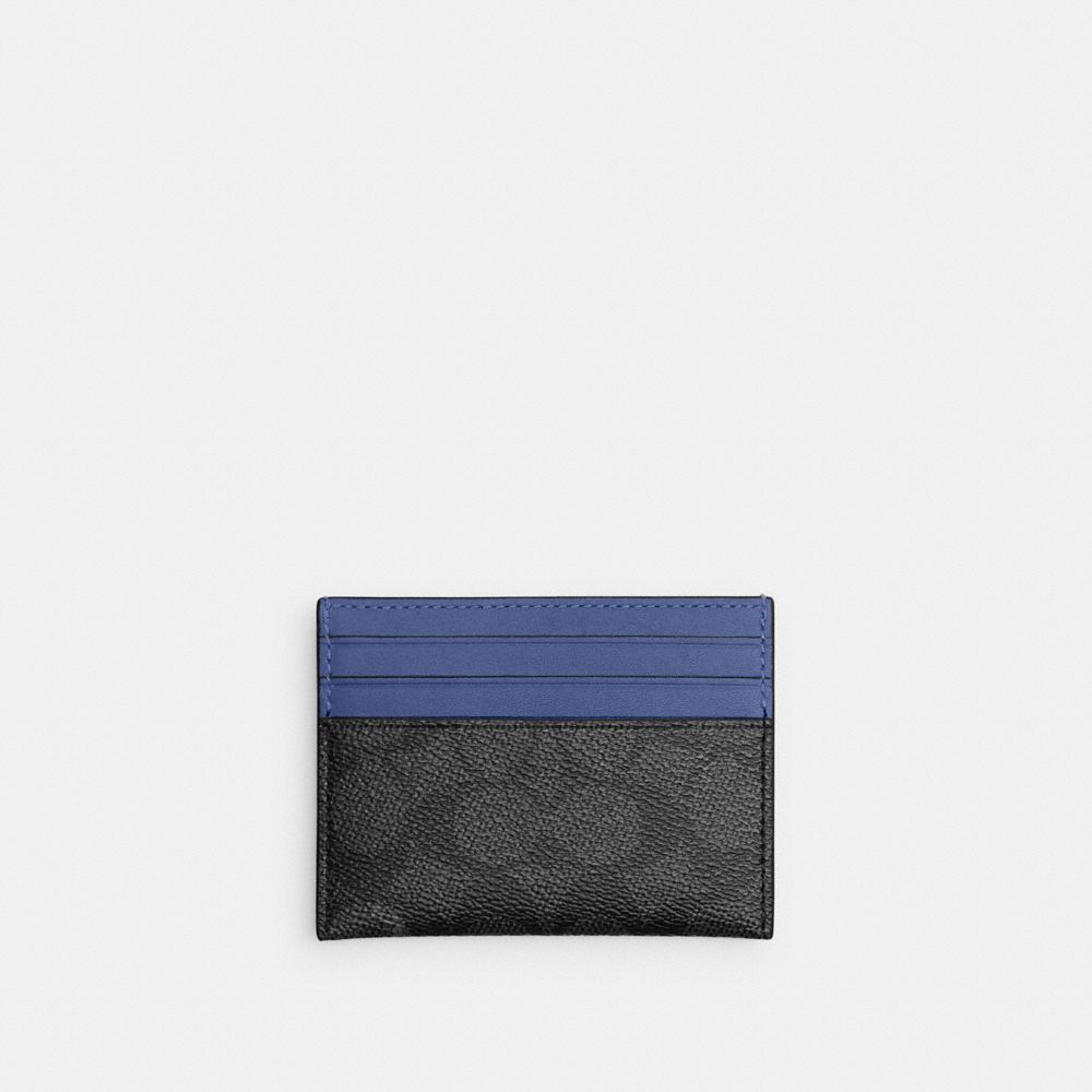 COACH®,CARD CASE IN SIGNATURE CANVAS,Pebble Leather,Charcoal/Blueberry,Back View