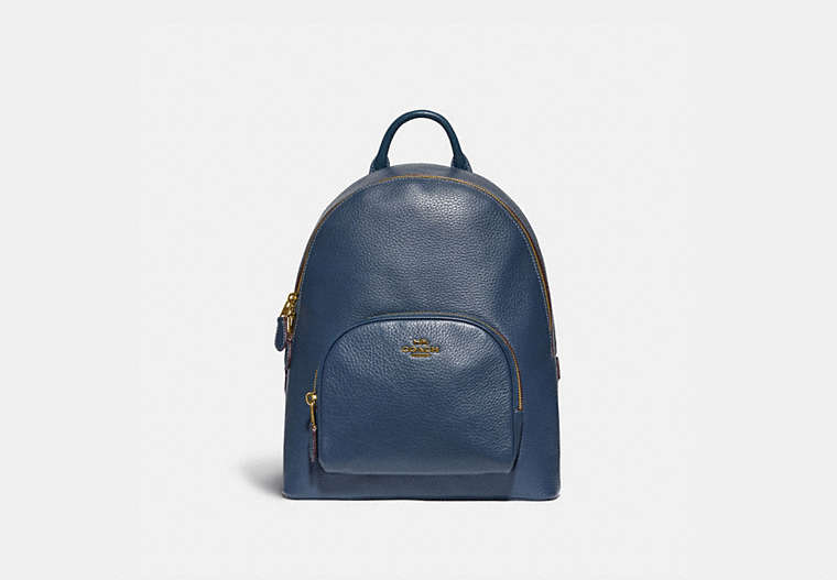 COACH®,CARRIE BACKPACK,Pebbled Leather,Large,Brass/Dark Denim,Front View