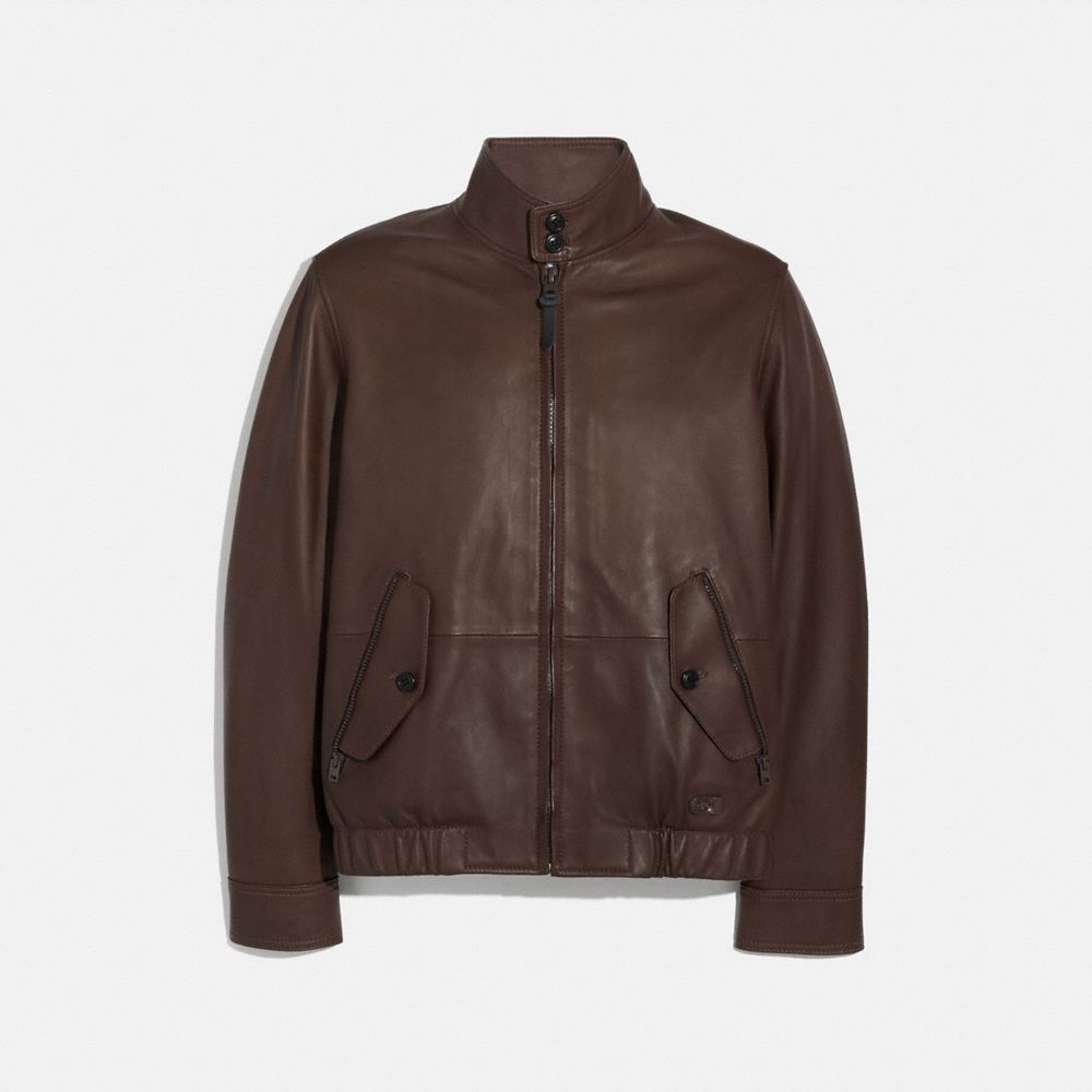 COACH®,LEATHER JACKET,Leather,ESPRESSO,Front View