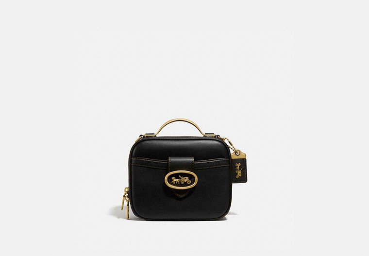 COACH®,RILEY LUNCHBOX BAG,Leather,Medium,Brass/Black,Front View