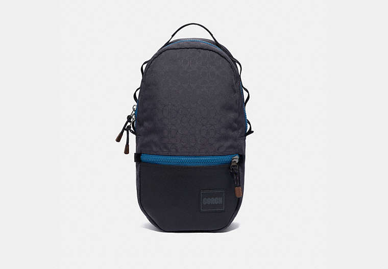 COACH®,REVERSIBLE PACER BACKPACK IN SIGNATURE CORDURA® FABRIC WITH COACH PATCH,n/a,Black Copper/Blue Multi,Front View