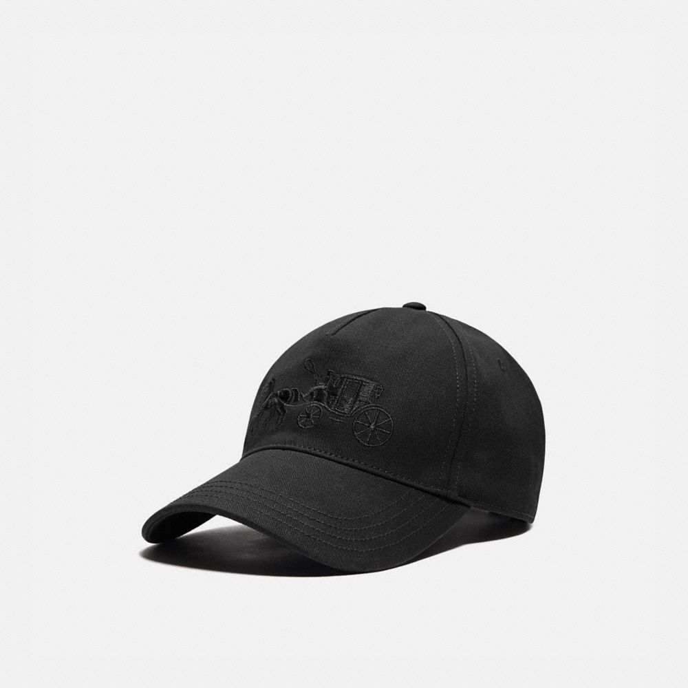 COACH®,HORSE AND CARRIAGE BASEBALL CAP,cotton,Black,Front View