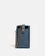 COACH®,TURNLOCK CHAIN PHONE CROSSBODY,Pebbled Leather,Small,Brass/Dark Denim,Front View