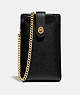 COACH®,TURNLOCK CHAIN PHONE CROSSBODY,Pebbled Leather,Small,Gold/Black,Front View