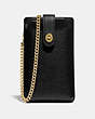 COACH®,TURNLOCK CHAIN PHONE CROSSBODY,Pebbled Leather,Small,Gold/Black,Front View