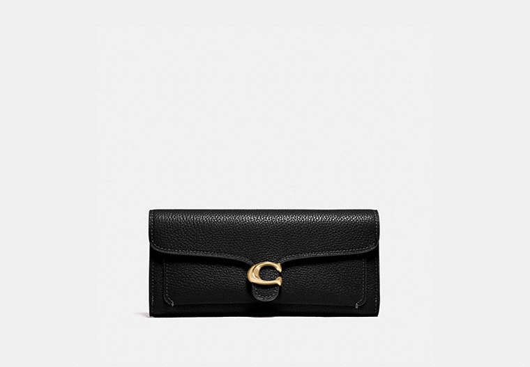 COACH®,TABBY LONG WALLET,Pebbled Leather,Brass/Black,Front View