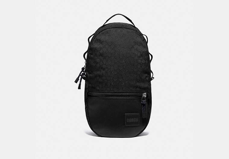 COACH®,REVERSIBLE PACER BACKPACK IN SIGNATURE CORDURA® FABRIC WITH CAMOUFLAGE APPLE PRINT AND COACH PATCH,Nylon/...,Black Copper/Black Multi,Front View