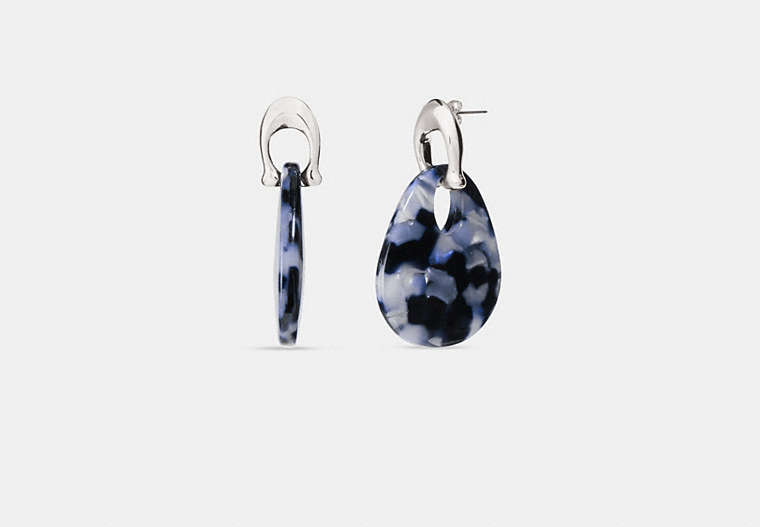 COACH®,SCULPTED SIGNATURE TEARDROP EARRINGS,cubiczirconia,Silver/Blue,Front View
