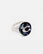 COACH®,SCULPTED SIGNATURE SIGNET RING,cubiczirconia,Silver/Blue,Front View