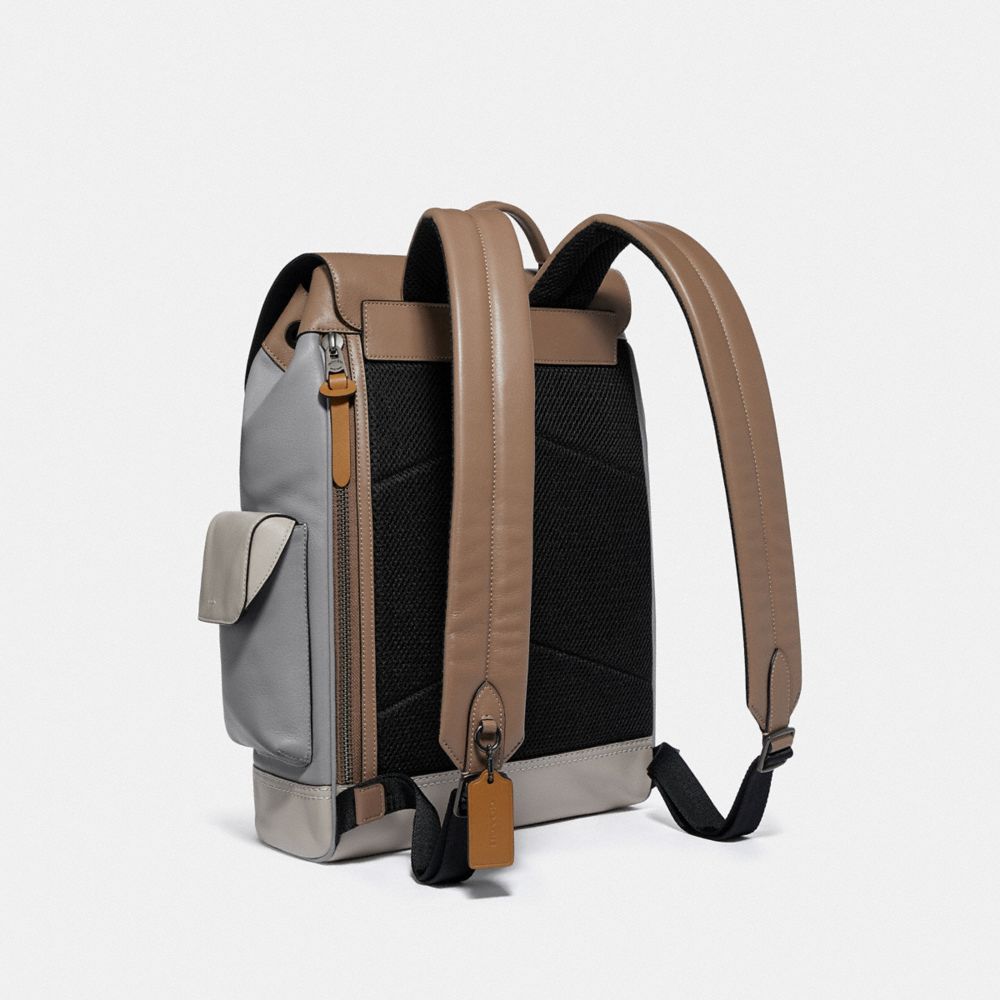 COACH®,RIVINGTON BACKPACK IN COLORBLOCK WITH COACH PATCH,n/a,Large,Black Copper/Washed Steel,Angle View