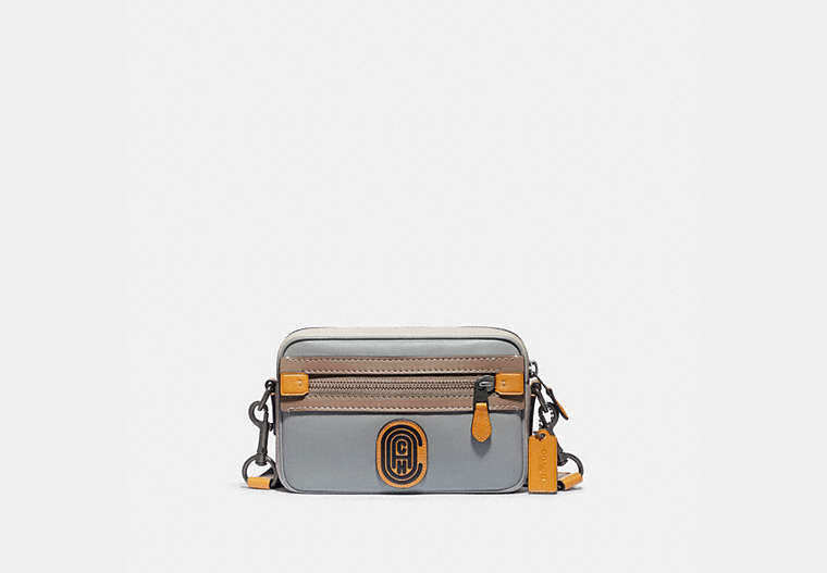 COACH®,ACADEMY CROSSBODY IN COLORBLOCK WITH COACH PATCH,n/a,Small,Black Copper/Washed Steel,Front View