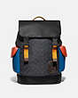 COACH®,RIVINGTON BACKPACK IN COLORBLOCK SIGNATURE CANVAS WITH COACH PATCH,n/a,Large,Black Copper/Charcoal Multi,Front View